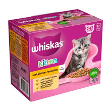 WHISKAS KITTEN WET CAT FOOD WITH CHICKEN FAVOURITES IN GRAVY 12X85G POUCHES