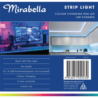 Mirabella Colour Changing Led Strip Light Usb 3 Metres Each