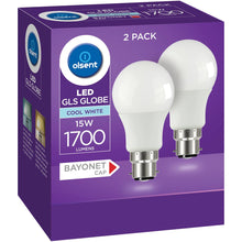 Olsent Led Gls Bayonet Cap 15w 1700lm Cool  White Light Globe 2 Pack