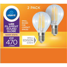 Olsent Led Filament Round Globe 4w Small Edison Screw 2 Pack