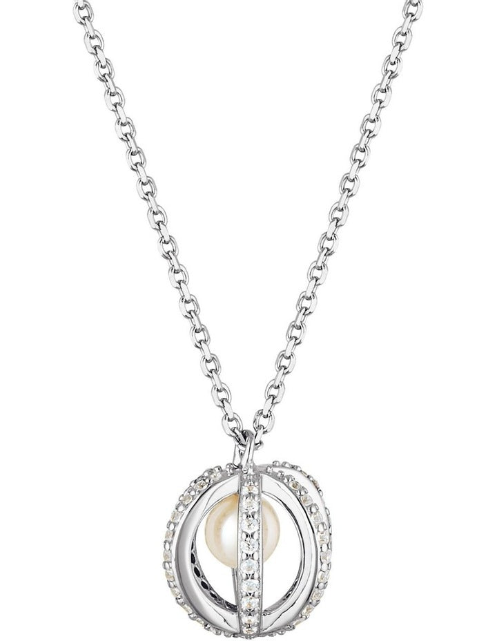 Majesty Freshwater Pearl And Cubic Zirconia Pendant in Silver