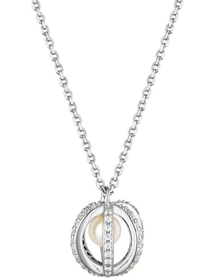 Majesty Freshwater Pearl And Cubic Zirconia Pendant in Silver