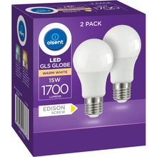 Olsent Led Gls Globe 15w 1700lm Warm White Edison Screw 2 Pack