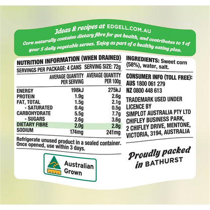 Edgell Corn Kernels Multipack Snacks Ready to Eat 125g x 4 Pack