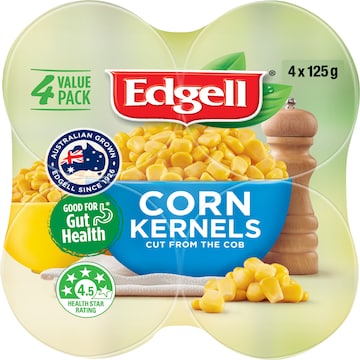 Edgell Australian Grown Sweet Corn Kernels Multipack Snacks 125g x 4 pack