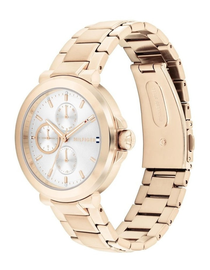 Lori Ionic Plated Carnation Gold Steel Dial Watch in Silver White