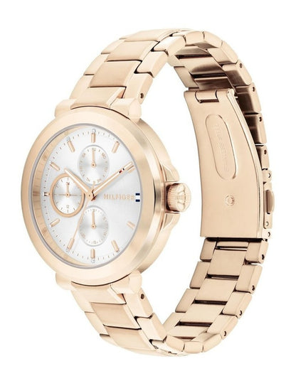 Lori Ionic Plated Carnation Gold Steel Dial Watch in Silver White