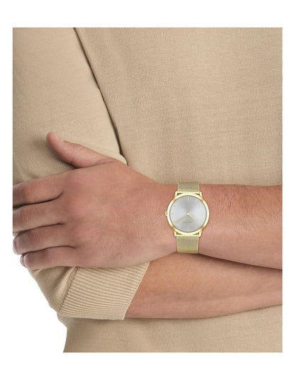 Exceptional Ionic Plated Thin Gold Steel Dial Unisex Watch in Grey
