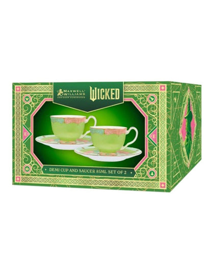 Wicked Pink Goes Good With Green Demi Cup & Saucer 85ml Set of 2 Elphaba Gift Boxed