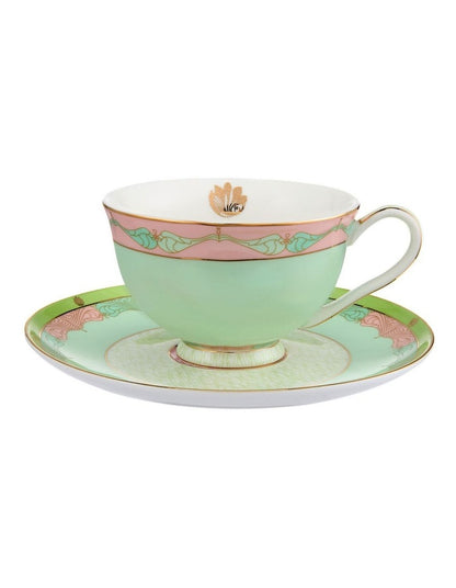Wicked Pink Goes Good With Green Footed Cup & Saucer 200ml Elphaba Gift Boxed