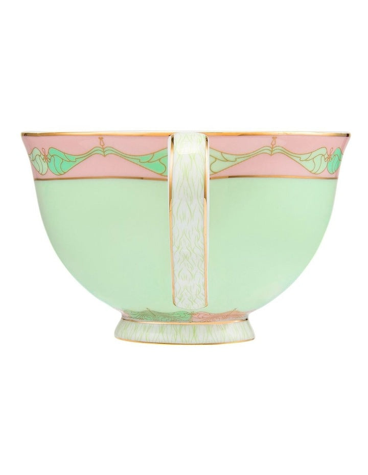 Wicked Pink Goes Good With Green Footed Cup & Saucer 200ml Elphaba Gift Boxed