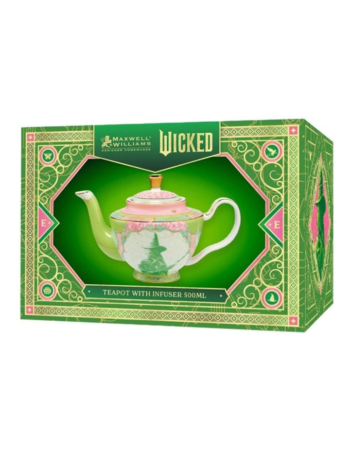 Wicked Pink Goes Good With Green Teapot With Infuser 500ml Elphaba Gift Boxed