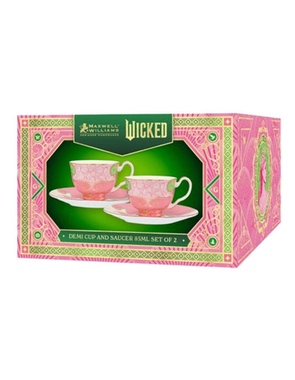 Wicked Pink Goes Good With Green Demi Cup & Saucer 85ml Set of 2 Glinda Gift Boxed