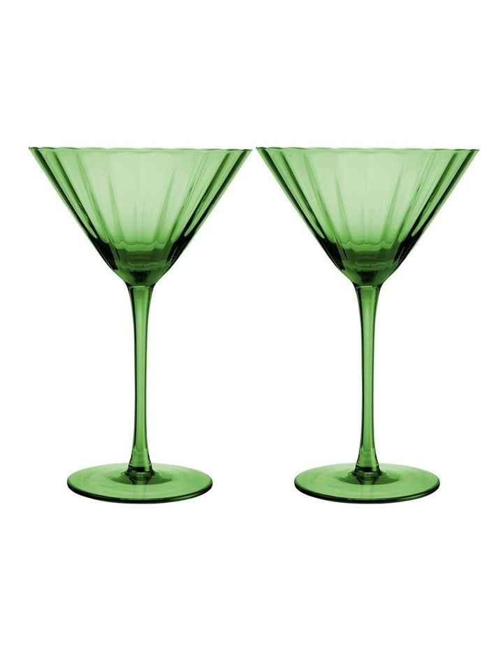 Wicked Pink Goes Good With Green Ribbed Martini Glass Elphaba Set of 2 Gift Boxed in Green