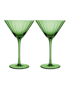 Wicked Pink Goes Good With Green Ribbed Martini Glass Elphaba Set of 2 Gift Boxed in Green