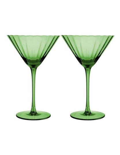 Wicked Pink Goes Good With Green Ribbed Martini Glass Elphaba Set of 2 Gift Boxed in Green