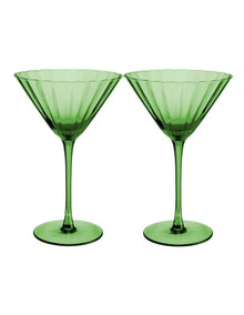 Wicked Pink Goes Good With Green Ribbed Martini Glass Elphaba Set of 2 Gift Boxed in Green