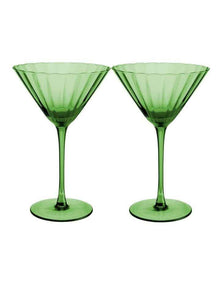 Wicked Pink Goes Good With Green Ribbed Martini Glass Elphaba Set of 2 Gift Boxed in Green