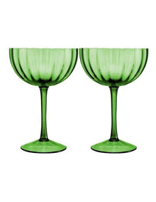 Wicked Pink Goes Good With Green Ribbed Coupe Glass Elphaba Set of 2 Gift Boxed in Green