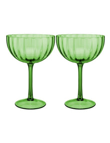 Wicked Pink Goes Good With Green Ribbed Coupe Glass Elphaba Set of 2 Gift Boxed in Green