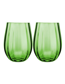 Wicked Pink Goes Good With Green Ribbed Stemless Glass Elphaba Set of 2 Gift Boxed in Green