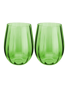 Wicked Pink Goes Good With Green Ribbed Stemless Glass Elphaba Set of 2 Gift Boxed in Green