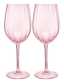 Wicked Pink Goes Good With Green Ribbed Wine Glass Glinda Set of 2 Gift Boxed in Pink