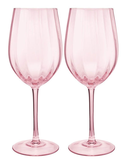 Wicked Pink Goes Good With Green Ribbed Wine Glass Glinda Set of 2 Gift Boxed in Pink