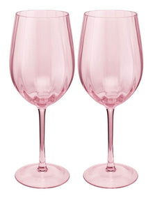 Wicked Pink Goes Good With Green Ribbed Wine Glass Glinda Set of 2 Gift Boxed in Pink