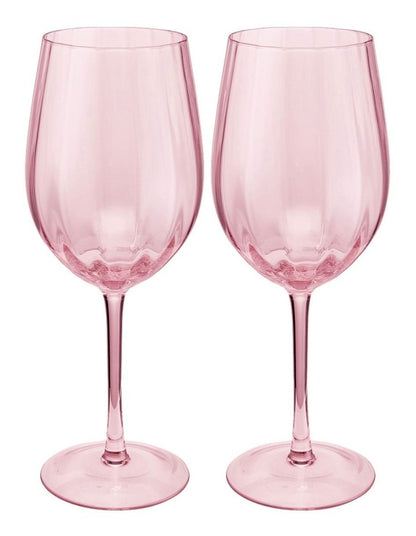 Wicked Pink Goes Good With Green Ribbed Wine Glass Glinda Set of 2 Gift Boxed in Pink