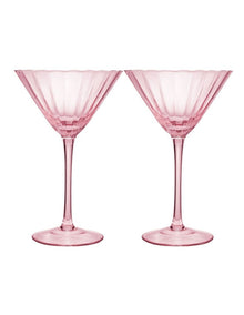Wicked Pink Goes Good With Green Ribbed Martini Glass Glinda Set of 2 Gift Boxed in Pink