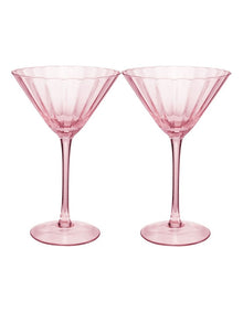 Wicked Pink Goes Good With Green Ribbed Martini Glass Glinda Set of 2 Gift Boxed in Pink
