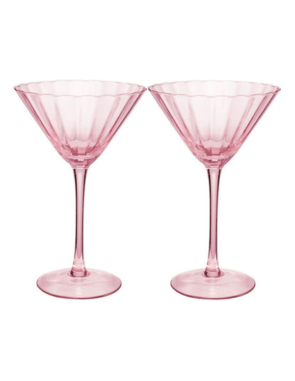 Wicked Pink Goes Good With Green Ribbed Martini Glass Glinda Set of 2 Gift Boxed in Pink