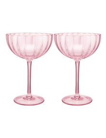 Wicked Pink Goes Good With Green Ribbed Coupe Glass Glinda Set of 2 Gift Boxed in Pink