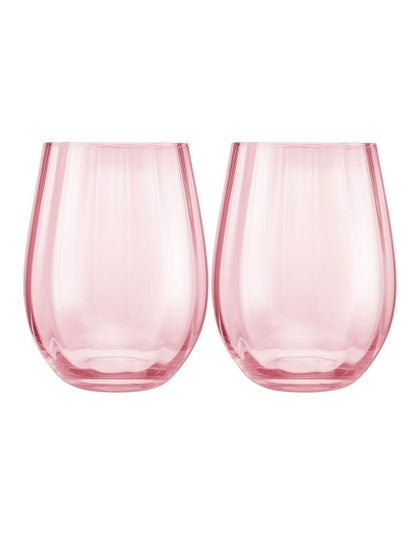 Wicked Pink Goes Good With Green Ribbed Stemless Glass Glinda Set of 2 Gift Boxed in Pink