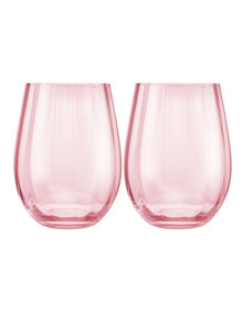 Wicked Pink Goes Good With Green Ribbed Stemless Glass Glinda Set of 2 Gift Boxed in Pink