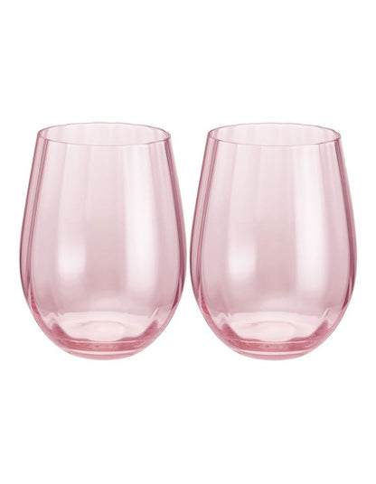 Wicked Pink Goes Good With Green Ribbed Stemless Glass Glinda Set of 2 Gift Boxed in Pink