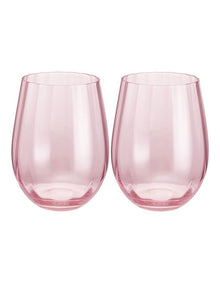 Wicked Pink Goes Good With Green Ribbed Stemless Glass Glinda Set of 2 Gift Boxed in Pink
