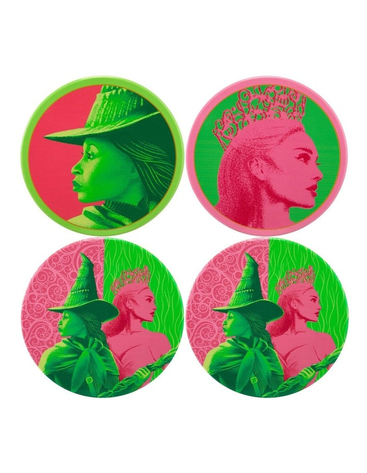Wicked Magical Ceramic Coaster 10cm Set of 4 Pink & Green Forever Gift Boxed