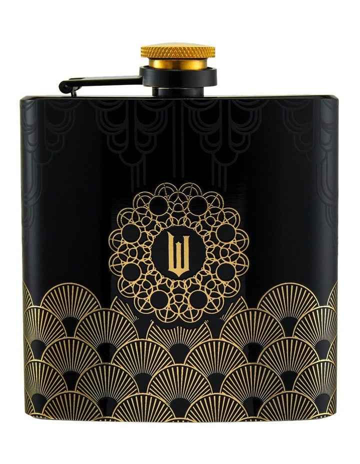 Wicked Wizard's Palace Hip Flask Set 4 Pieces Gift Boxed in Black