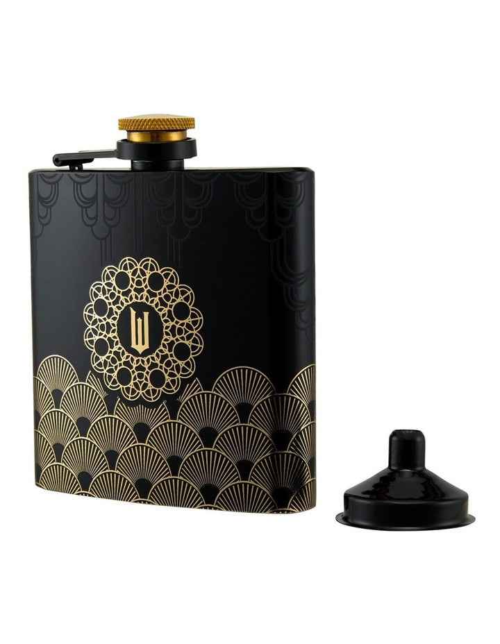 Wicked Wizard's Palace Hip Flask Set 4 Pieces Gift Boxed in Black