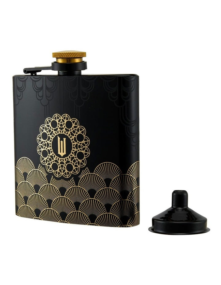 Wicked Wizard's Palace Hip Flask Set 4 Pieces Gift Boxed in Black