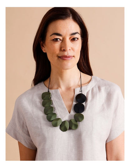 Wood Statement Necklace in Green