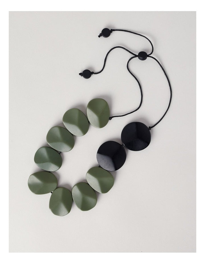 Wood Statement Necklace in Green