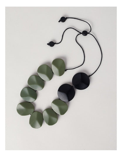 Wood Statement Necklace in Green