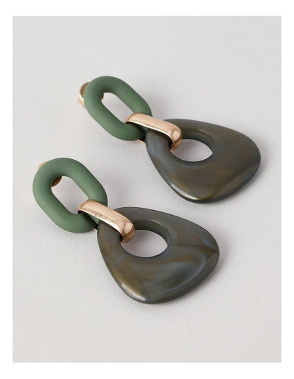 Mix Resin Drop Earring in Dark Green