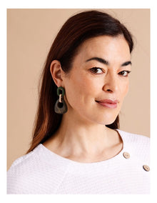 Mix Resin Drop Earring in Dark Green