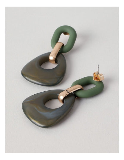 Mix Resin Drop Earring in Dark Green