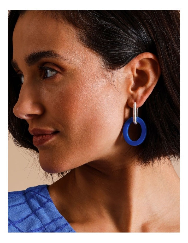 Oval Double Link Earring in Blue