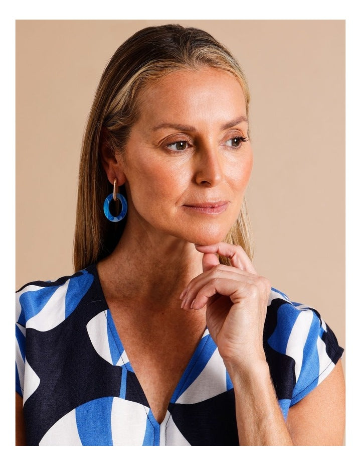 Oval Double Link Earring in Blue